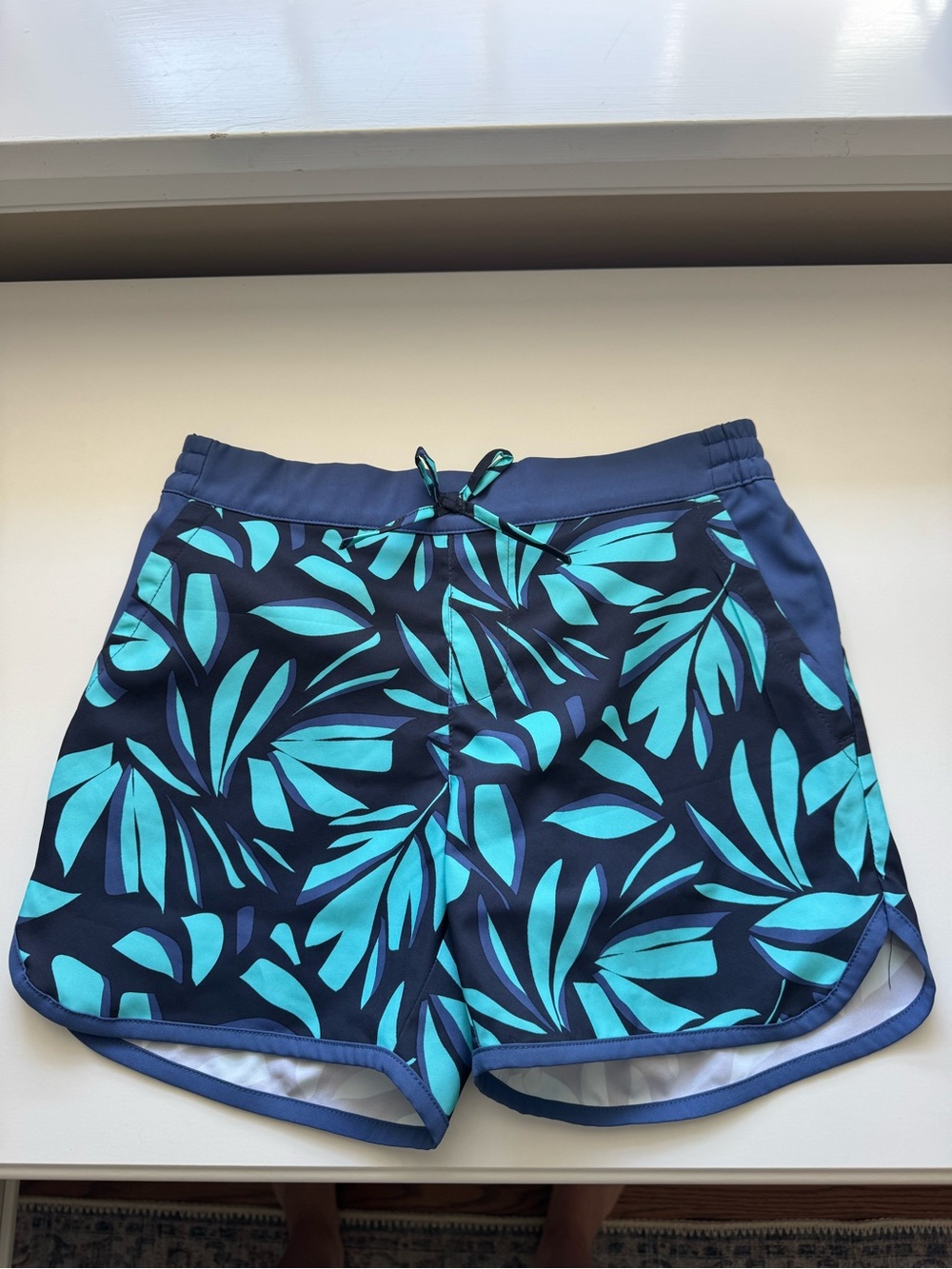 Columbia Navy and Teal Leaf Print Girls' Athletic Shorts